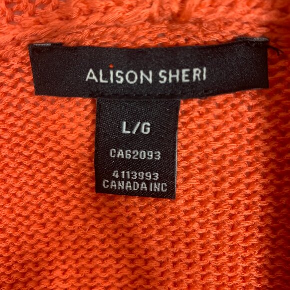 shawl collar Knit cardigan open front with pockets Orange size LG Allison Sheri - Picture 2 of 16